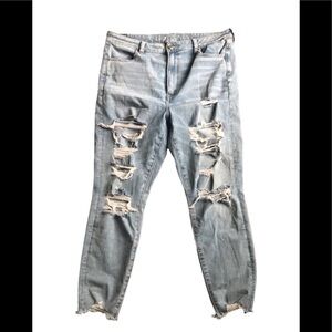 American Eagle Destroyed Highest Rise Jegging Light Wash 360 Stretch 16S